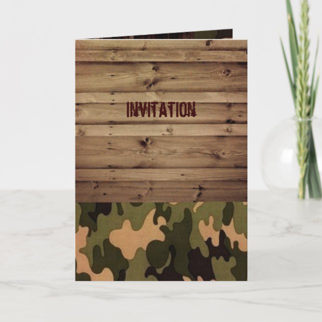 Invitation bois de grange rustique pays western Camo Mariage (Devant)