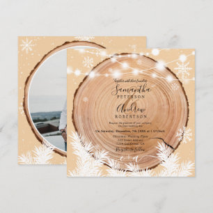 Invitation Bois de neige rustique bois rond lumière mariage p