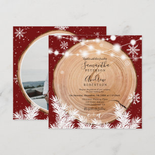 Invitation Bois de neige rustique bois rond rouge mariage pho