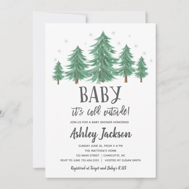 Invitation bois de verdure de baby shower d'hiver (Devant)