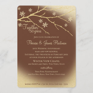 Invitation Bois d'hiver 50e anniversaire Or et Brown