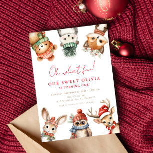 Invitation Bois d'hiver animaux de forêt 1er anniversaire