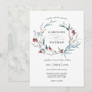 Invitation Bois d'hiver Aquarelle Botanique Mariage de couron