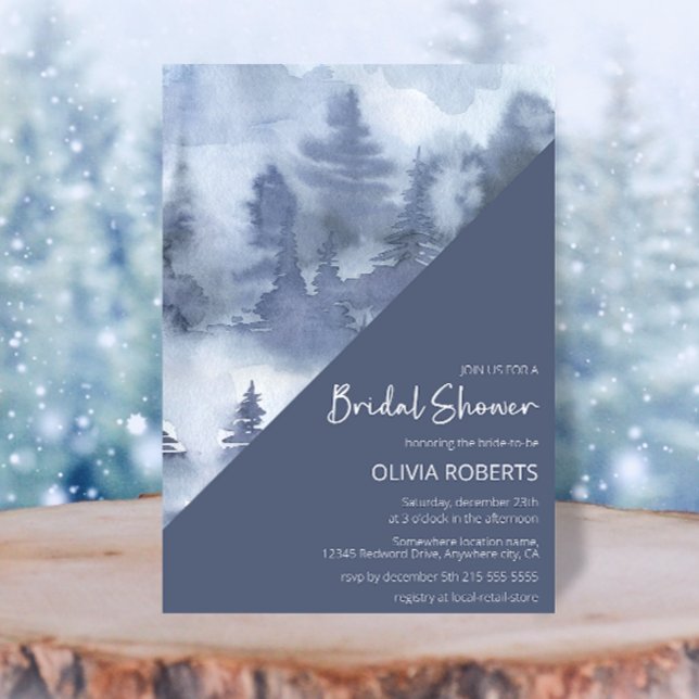 Invitation Bois d'hiver Aquarelle marine Fête des mariées ble (Créateur téléchargé)