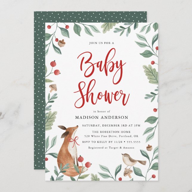 Invitation Bois d'hiver | Baby shower (Devant / Derrière)