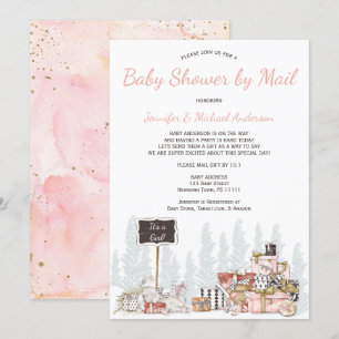 Invitation Bois d'hiver Lapin rose Baby shower par la poste