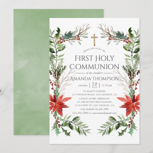 Invitation Bois d'hiver Noël Première communion sainte (Devant / Derrière)