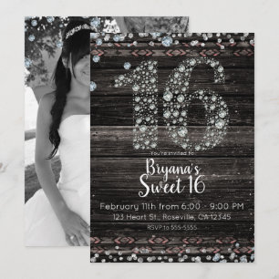 Invitation Bois Diamond Bling 16 Seize Anniversaire