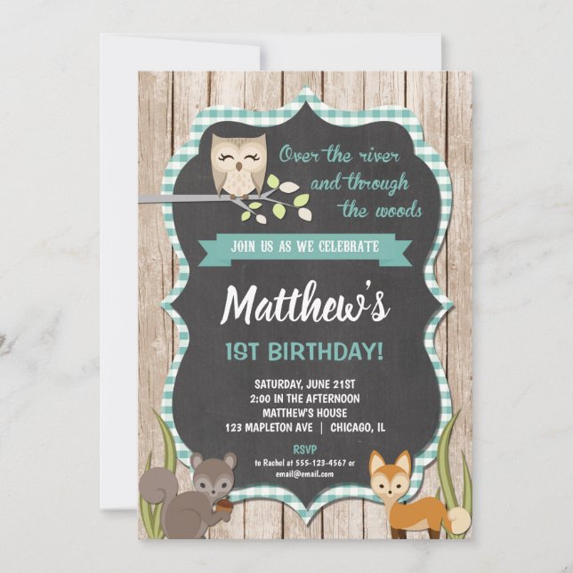 Invitation Bois d'invitation pour le premier anniversaire de  (Devant)