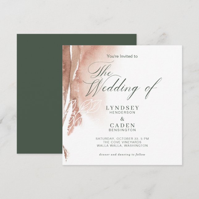 Invitation Bois d'Orange Brûlé Vert Aquarelle Mariage Invit (Devant / Derrière)
