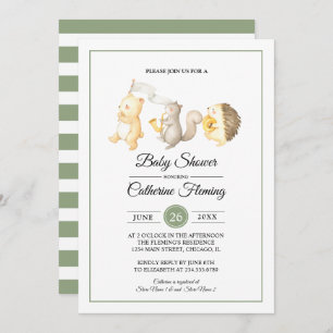Invitation Bois doux Animaux Baby shower vert clair
