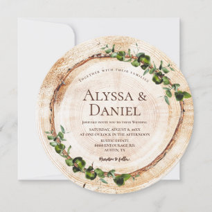 Invitation Bois écorce feuillage vert Mariage rustique unique