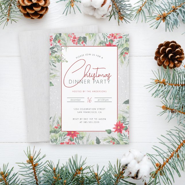 Invitation Bois et aquarelle Folio Dîner de Noël (Créateur téléchargé)