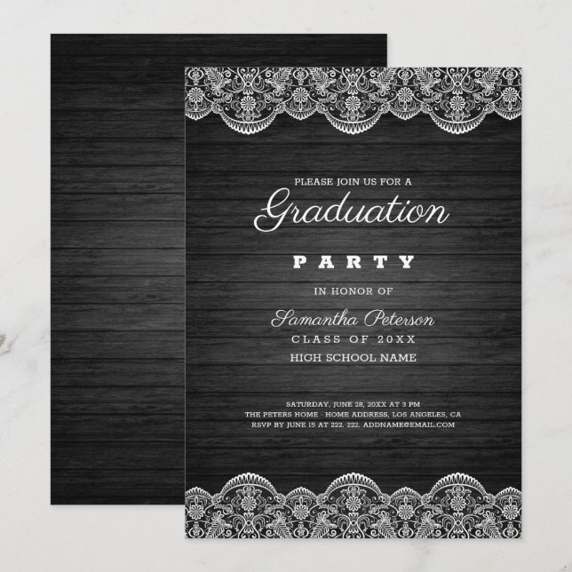 Invitation Bois Et Dentelle (Devant / Derrière)