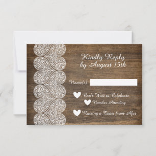 Invitation Bois et dentelle RSVP pour un mariage rustique