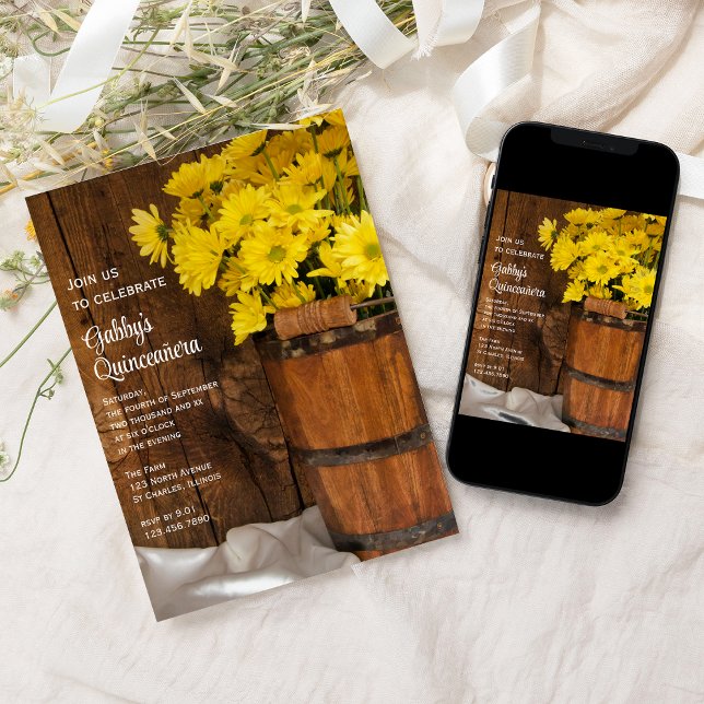 Invitation Bois et marguerites jaunes Quinceañera (Créateur téléchargé)