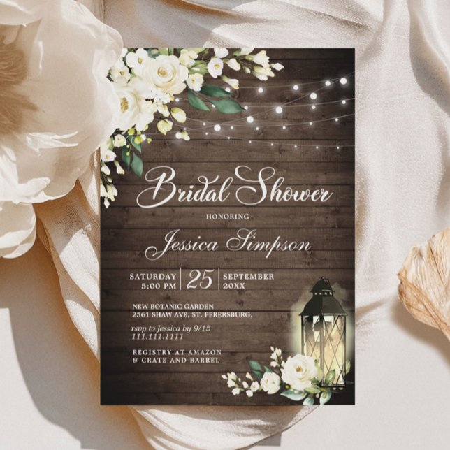 Invitation Bois et roses blanches Fête des mariées à lanterne (Créateur téléchargé)