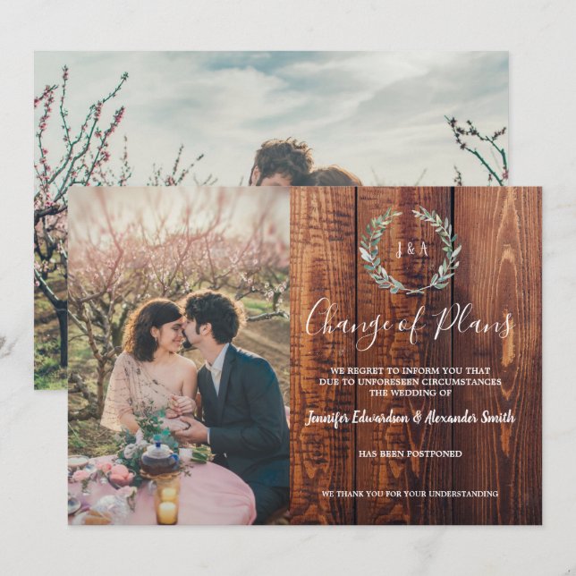 Invitation Bois feuille rustique monogramme mariage annulatio (Devant / Derrière)