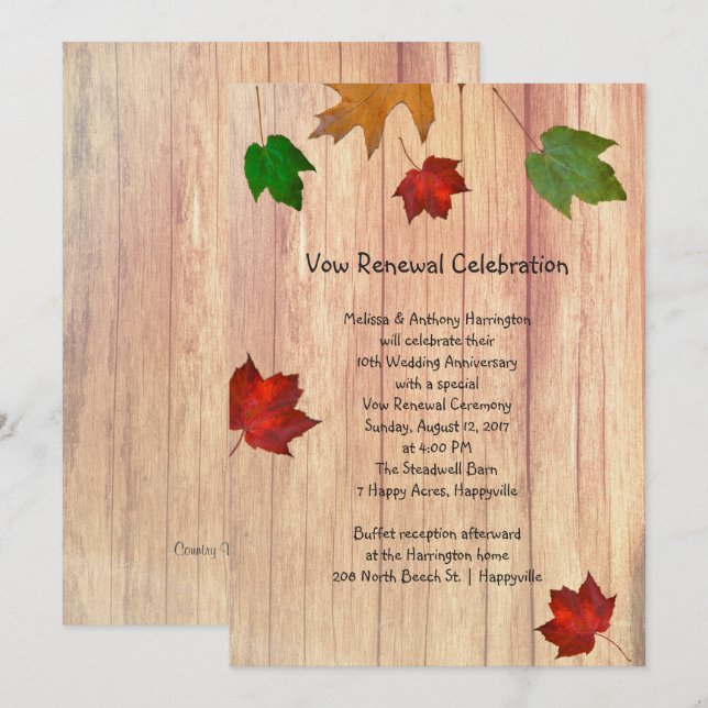 Invitation Bois Feuilles Automne Saison Vow Renouvellement (Devant / Derrière)