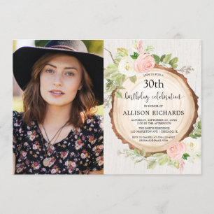 Invitation Bois fleurie rustique femme anniversaire photo