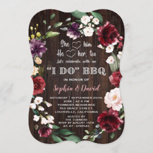 Invitation Bois Floral Bourgogne I DO BBQ Fiançailles