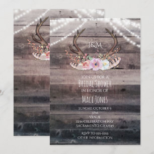 Invitation Bois Floral Cerfs And Bois Et Guirlandes Lumineuse