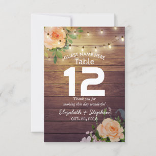Invitation Bois Floral Chaîne Lumières Mariage Lieu Table No.