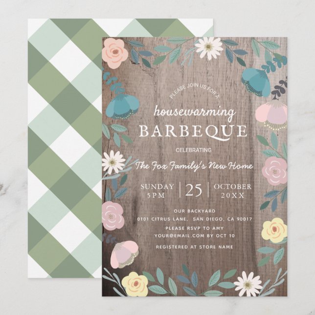 Invitation Bois Floral Russe Chauffage ménager BBQ (Devant / Derrière)
