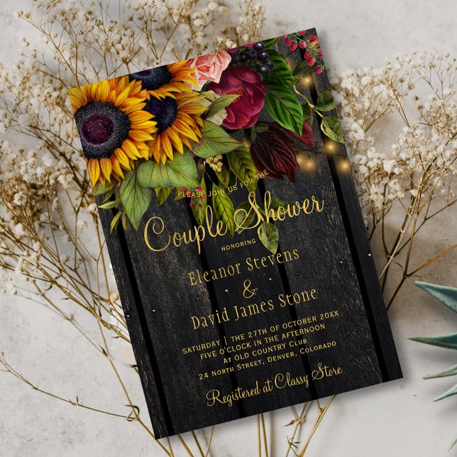 Invitation Bois floral rustique bordeaux douche couple d'hive (Créateur téléchargé)
