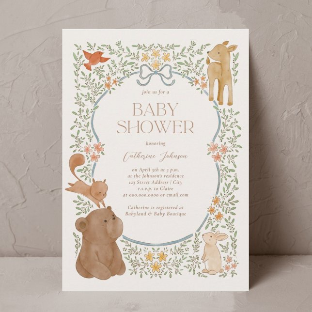 Invitation Bois Forêt Animaux Aquarelle Bois Baby shower (Créateur téléchargé)