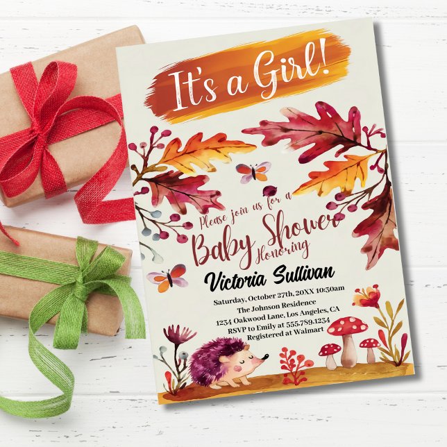 Invitation Bois Forêt Animaux Hérisson Baby shower fille (Créateur téléchargé)