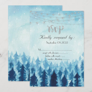 Invitation Bois, Forêt, Pins Arbres Bleu RSVP