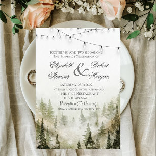 Invitation Bois, Forêt, Pins Arbres, Mariage des lumières à c