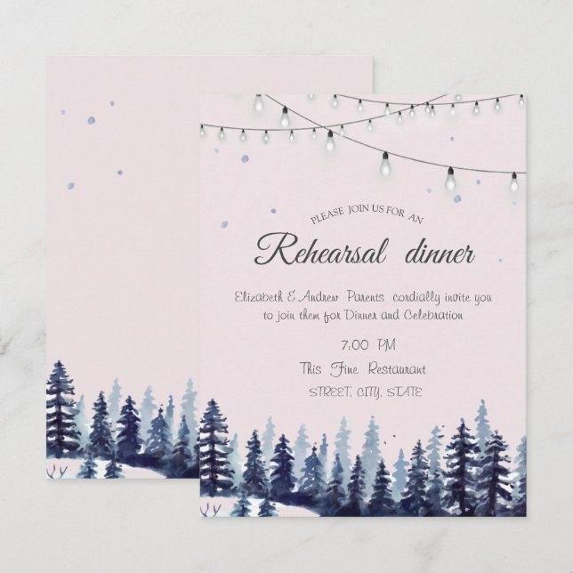 Invitation Bois, Forêt, Pins Dîner De Répétition (Devant / Derrière)