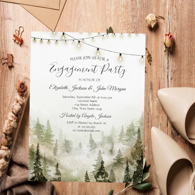 Invitation Bois, Forêt, Pins, Fiançailles des lumières (Créateur téléchargé)