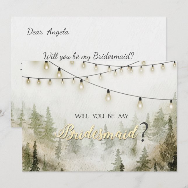 Invitation Bois, Forêt, Pins, Lumières à cordes (Devant / Derrière)