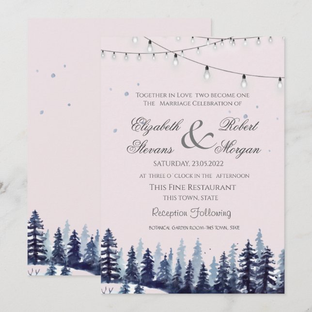 Invitation Bois, Forêt, Pins Mariage (Devant / Derrière)