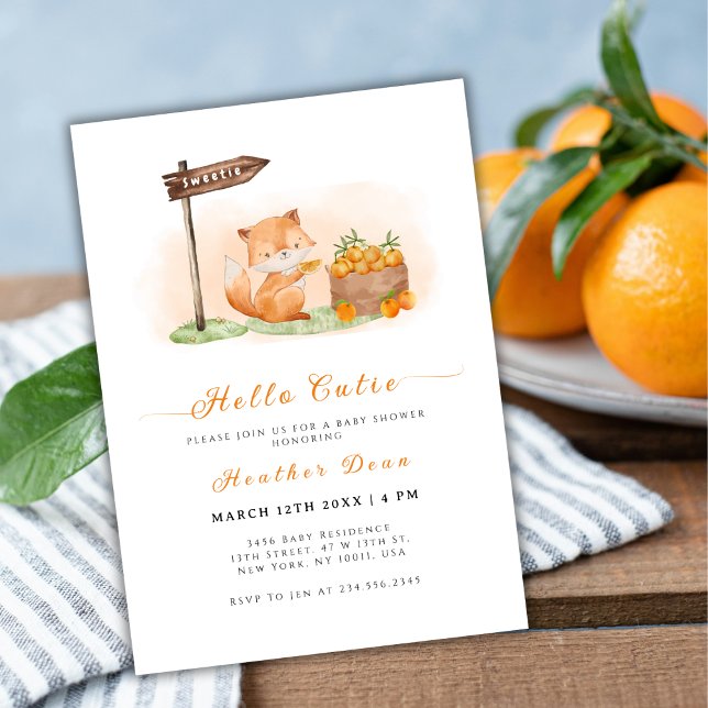 Invitation Bois Fox Citrus Orange Farm Baby shower (Woodland Fox Citrus Orange Farm Baby Shower Invitation)