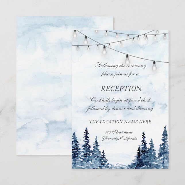 Invitation Bois, Lumière à cordes, Réception de mariage aquar (Devant / Derrière)