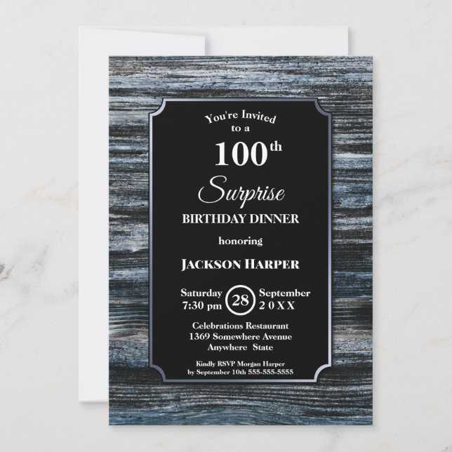 Invitation Bois moderne Surprise 100e anniversaire (Devant)