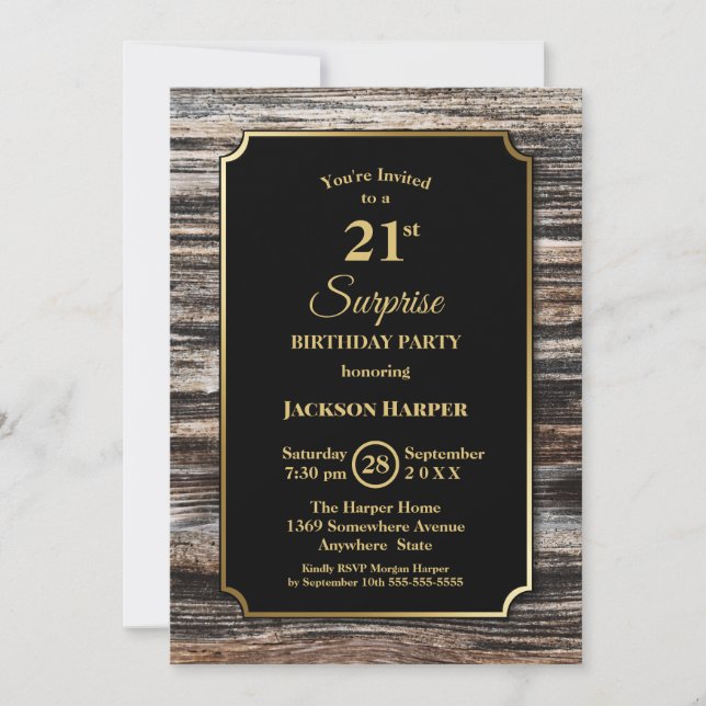 Invitation Bois moderne Surprise 21e fête d'anniversaire (Devant)