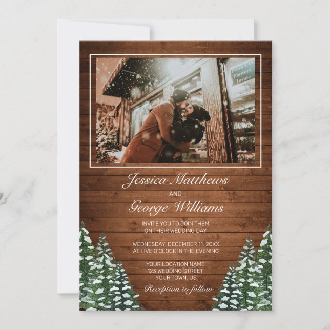 Invitation Bois neigeux et forêt Pin de campagne Mariage Phot (Devant)