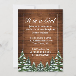 Invitation Bois neigeux & Forêt Bébé Fête de naissance de fil