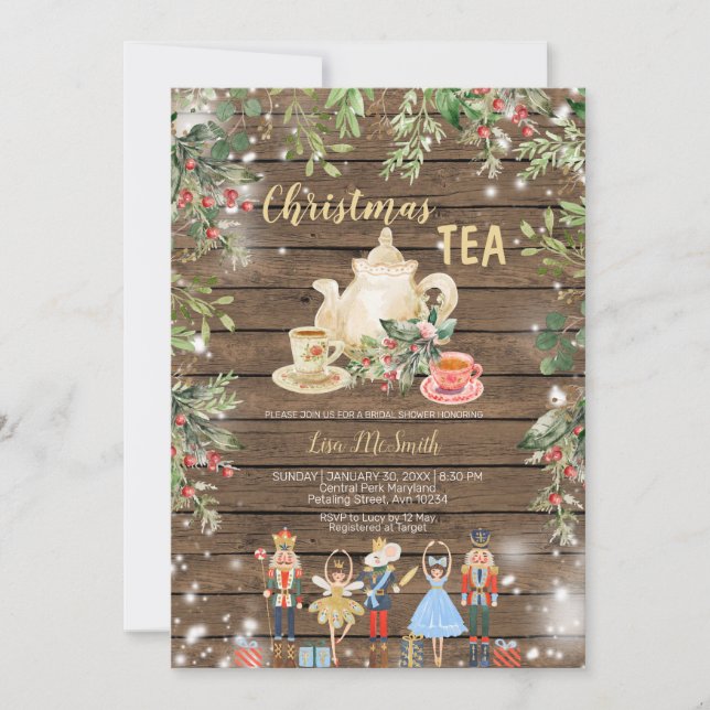 Invitation Bois Noisette Noël Tea Fête des mariées Party (Devant)