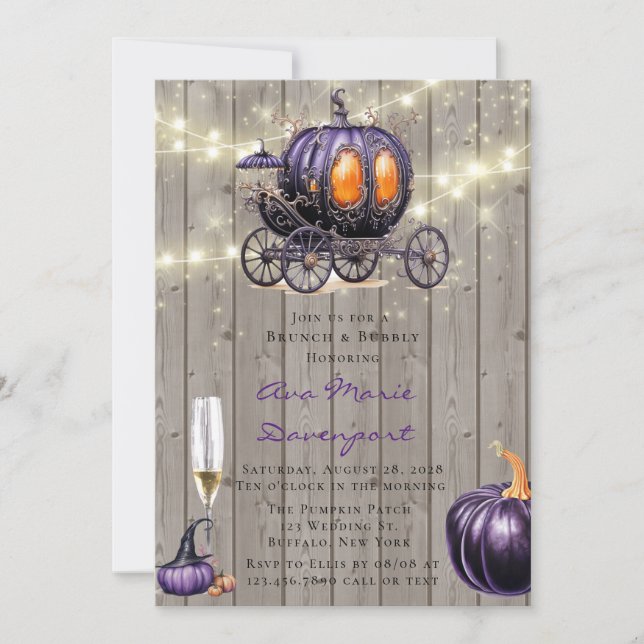 Invitation Bois Purple Citrouille Carriage Brunch & Bubbly (Devant)