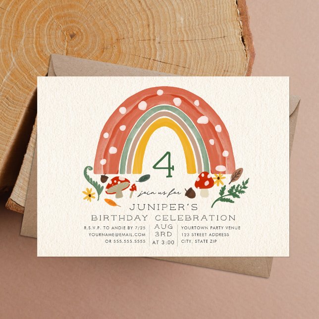 Invitation Bois Rainbow Mushroom Botanique Anniversaire (Créateur téléchargé)