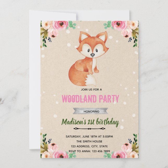 Invitation bois renard fleuri (Devant)