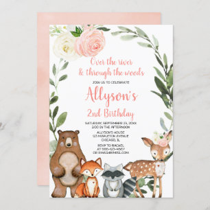 Invitation Bois rose fleuri mignonette animaux fille annivers