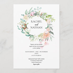 Invitation Bois Rose verdure Mariage fleuri