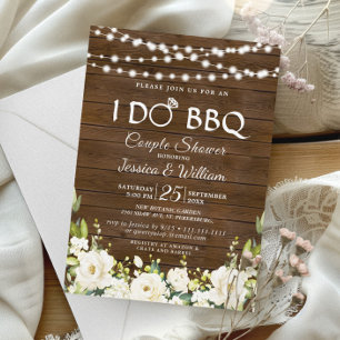 Invitation Bois & Roses Blanches Floral I Do BBQ Couple Douch